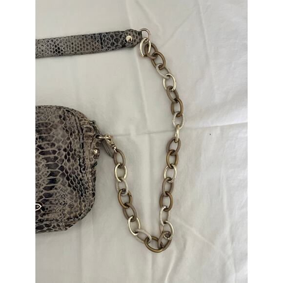Elliott Lucca Gray Snakeskin print leather Crossbody Purse with chain - Picture 2 of 16